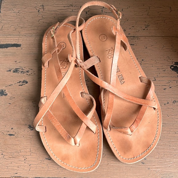 Handmade Leather Sandals Strappy Flat Tan Size 37 Women’s Greece - Picture 1 of 6